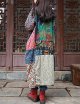 Women's Trench Coat Floral Print Jacket Chinese Style Patchwork Outwear